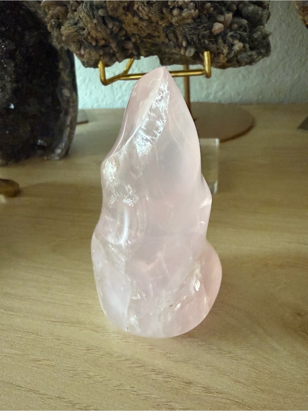 Rose Quartz w/ Rainbows Natural Crystal Flame